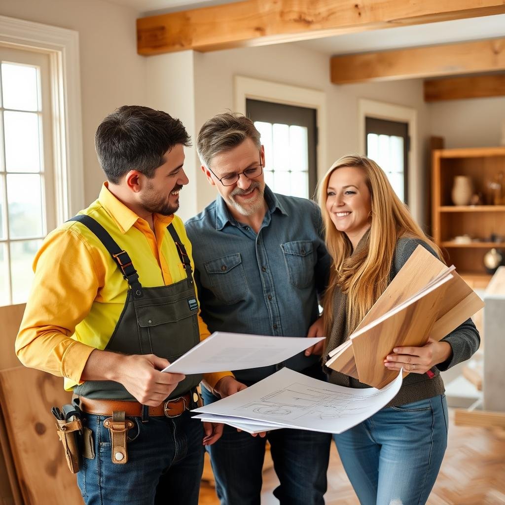 Carpenter from the best carpentry in Illinois consulting with a client on a custom project